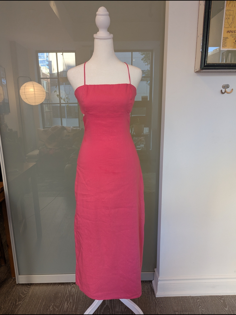 Zara Pink Maxi Dress Size M Open Back Lace Up Strappy